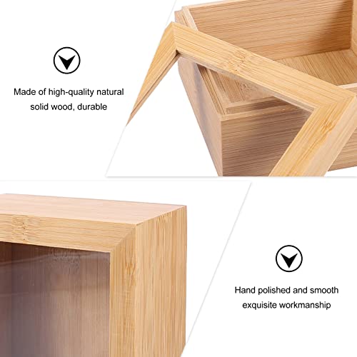 Alipis Wooden Box Wood Glass Storage Box Square Jewelry Display Case Unfinished Wood Box with Clear Window, Desktop Storage Box with Lid Stash Box Alipis