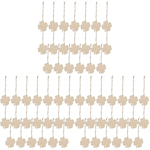 60Pcs Unfinished Wooden Shamrock Ornaments DIY Wood Shamrock Clover Cutouts Hanging Ornaments with Ropes Gift Tags for St Patricks Day Tree Table - WoodArtSupply