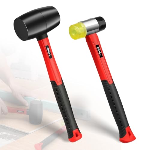 SHALL 2-Piece Rubber Mallet Hammer Set, 16oz Rubber Hammer Mallet & 40mm Double-Faced Soft Mallet, Shockproof Fiberglass Handle with Cushion Grip, SHALL