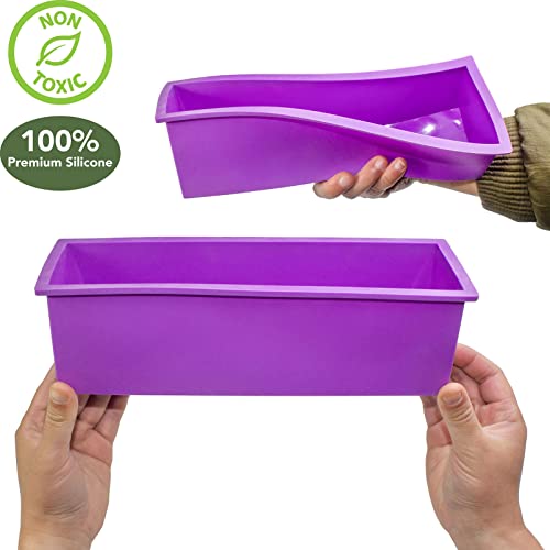 Soap Mold Making Kit with Wooden Cutter Soap Molds Silicone 46oz Purple | Melt and Pour or Cold Process, 50pc Soap Packaging Paper Bags and Slicer |