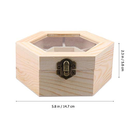EXCEART Wood Jewelry Storage Box with Hinged Lid Window DIY Hexagon Jewelry Display Case Desktop Compartment Sundries Organizer Unfinished Holder Box