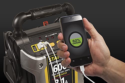 STANLEY J309 Portable Power Station Jump Starter 600 Peak Amp Battery Booster, 3.1A USB Ports, Battery Clamps STANLEY