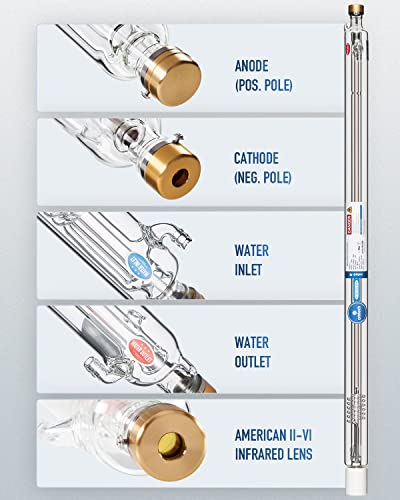 OMTech 60W CO2 Laser Tube for Laser Engraver & Cutter Machine, 1000mm 50mm Dia Laser Cutter Tube with Metal Head 6000hr MTTF, Laser Cutting Engraving OMTech