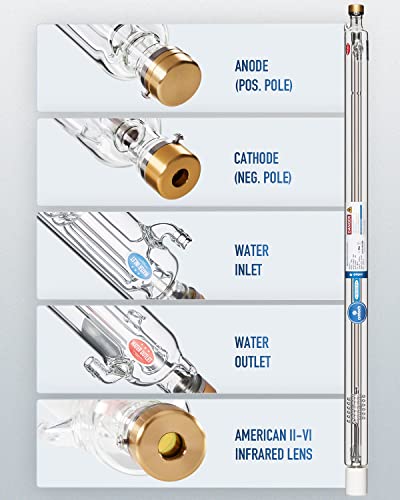 OMTech 60W CO2 Laser Tube for Laser Engraver & Cutter Machine, 1000mm 50mm Dia Laser Cutter Tube with Metal Head 6000hr MTTF, Laser Cutting Engraving - WoodArtSupply