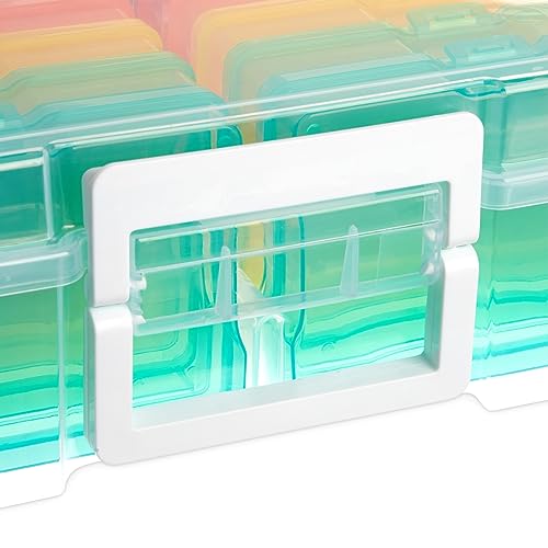 Bright Creations 16 Transparent 4x6 Photo Storage Boxes and Organizer with Handle for Pictures, Art Supplies (Rainbow Colors) Bright Creations