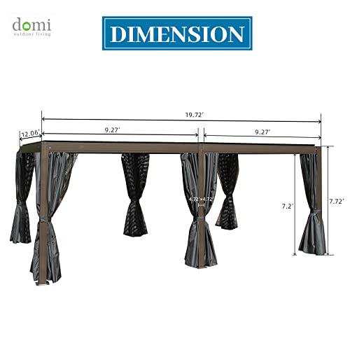 Domi Louvered Pergola 12' × 20', Outdoor Aluminium Pergola with Adjustable Roof, Curtains and Netting, Hardtop Gazebo for Patio, Deck, Garden, Yard, domi outdoor living