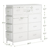 Lulive White Dresser for Bedroom with 10 Drawers, Chest of Drawers with Side Pockets and Hooks, PU Storage Dresser, Organizer Unit for Living Room, Lulive