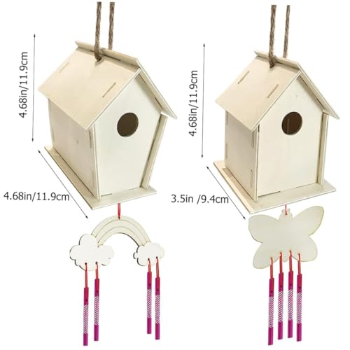 COHEALI 1 Set House Lanyard Kids Craft Wooden Arts Kits Wind Chime Ornament Wind Chime Pendant Unfinished Arts Kits Wind Chime Kit Graffiti COHEALI