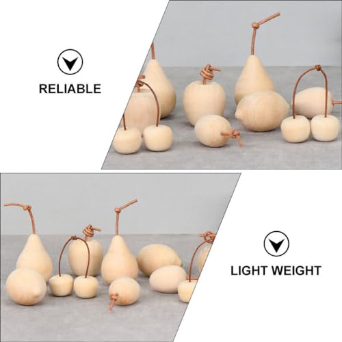 COHEALI Unfinished Wooden Fruits 5pcs Unpainted Blank Pear Apple Lemon Cherry Kiwi 3D Fruits Models for DIY Painting Drawing Craft COHEALI
