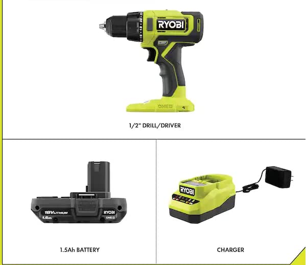 RYOBI ONE+ 18V Cordless 1/2 in. Drill/Driver Kit with (1) 1.5 Ah Battery  and Charger