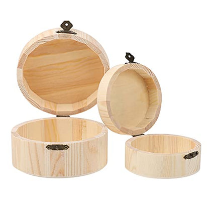 DOITOOL 2pcs Unfinished Round Wood Storage Box with Lid Jewelry Container for Wedding Party DIY Craft Home Storage Organizer Decorative Box