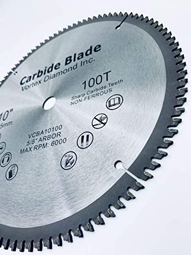 VORTEX DIAMOND VAB 10 Inch 100 Teeth TCT Non-Ferrous Metal Circular Saw Blade with 5/8" Arbor (10 Inch 100 Teeth) - WoodArtSupply