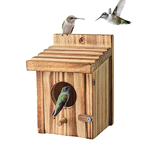 Humming Bird Houses for Outdoor Hanging Small Bird Nesting Box - Wood Nest for Robin, Hummingbird, Parakeet, Bluebird - Perch House for Outdoors NATUREYLWL