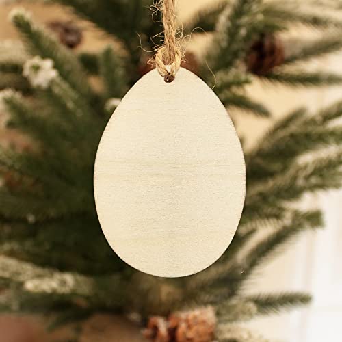 32 Pack Wood Easter Egg Cutouts Unfinished Wooden Easter Egg Hanging Ornaments DIY Easter Egg Craft Gift Tags for Thanksgiving Christmas Home Party