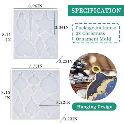 Wehous 2PCS Christmas Resin Molds, Christmas Pendant Keychain Silicone Mold, Christmas Ornament Molds for Epoxy Resin Casting, DIY Resin Accessories