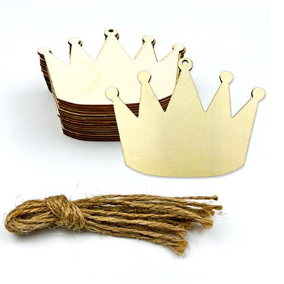 20pcs Unfinished Crown Wood Cut Out Crown Wood DIY Crafts Cutouts Blank Wooden Crown Shaped Hanging Ornaments - WoodArtSupply