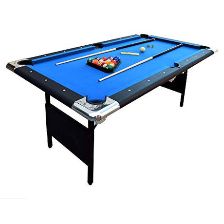 Hathaway Fairmont Portable 6-Ft Pool Table for Families with Easy Folding for Storage, Includes Balls, Cues, Chalk, Blue Hathaway