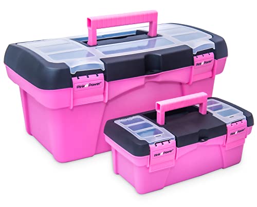 Pink Power Pink Tool Box for Women - Sewing, Art & Craft Organizer Box Small & Large Plastic Tool Box with Handle - Pink Toolbox Sewing Box Tool - WoodArtSupply