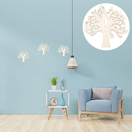 Veemoon 10pcs Blank Wooden Tree Embellishments, Unfinished Wood Crafts Wooden Tree Shape Tree Cutout for Home Family Tree Weddings DIY Crafts Veemoon