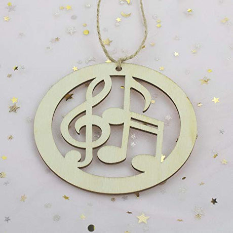 JANOU 20pcs Music Notes Shaped Wood DIY Craft Cutouts Musical Notes Unfinished Wood Gift Tags Ornaments with Ropes for Wedding Christmas Party JANOU