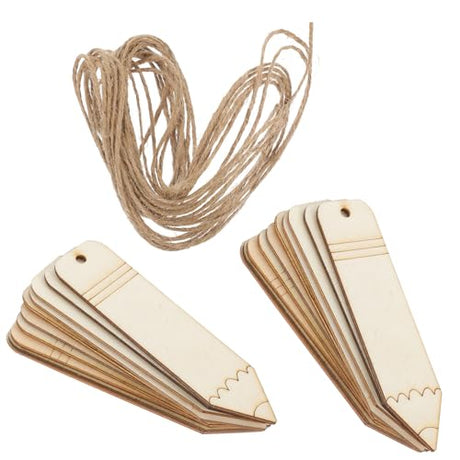 VILLCASE 2 Sets Wooden Pencil Bookmark Unfinished Crafts Tags Reading Page Markers Natural Book Page Holder Pencil Tags with Rope for School VILLCASE