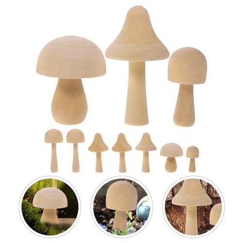 Tofficu Unfinished Wooden Mushroom, 12pcs Natural Mini Wood Mushrooms Assorted Mushroom Figures for DIY Valentine DIY Ornaments Arts Crafts Painting Tofficu