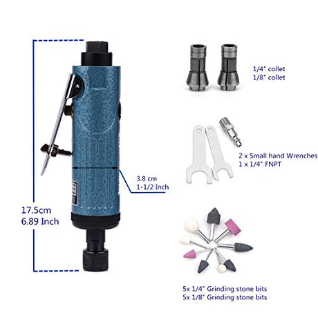 SHININGEYES Air Die Grinder with 1/4" and 1/8" Collets Air Compressor Tool, Air Straight Grinder and Air Angle Grinder (straight grinder) SHININGEYES