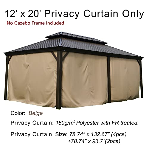 Kozyard Gazebo Privacy Curtain Outdoor Waterproof Sidewall for Hardtop Gazebo, OEM Replacement for Patio Gazebo Curtains for Alexander, Caesar, Kozyard