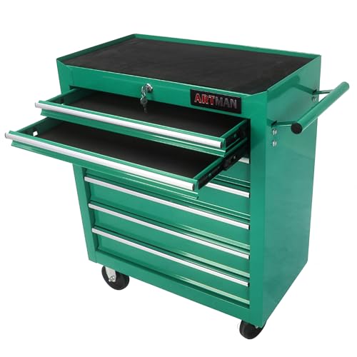Rolling Tool Chest with 7-Drawer Tool Box,Multifunctional Tool Cart on Wheels,Tool Storage Organizer Cabinets with Key Locking for Garage, Warehouse, PULLAFUN