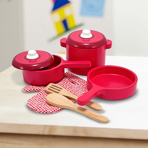 Melissa & Doug Deluxe Wooden Kitchen Accessory Set - Pots & Pans (8 pcs) , Green , H: 12 x W: 12 x D: 5 - WoodArtSupply