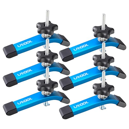 UTOOL 6 Pack T-Track Hold Down Clamps Kit, 6-1/3" L x 1-1/5" Width, Heavy Duty Anodized Clamps for Woodworking, Starlight Blue - WoodArtSupply