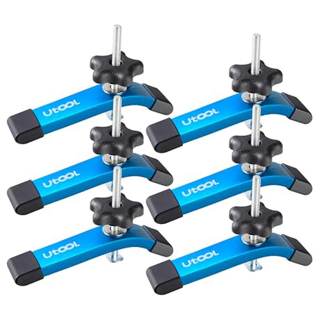 UTOOL 6 Pack T-Track Hold Down Clamps Kit, 6-1/3" L x 1-1/5" Width, Heavy Duty Anodized Clamps for Woodworking, Starlight Blue UTOOL