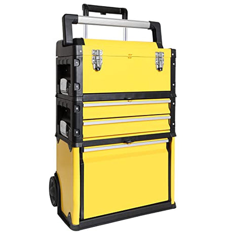 BIG RED Stackable Rolling Tool Box Portable Metal Toolbox Organizer with Wheels and 2 Drawers Separate Rolling Upright Trolley Tool Chest for Garage BIG RED