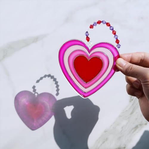 Winlyn 24 Sets Heart Suncatchers Ornaments Decorations DIY Window Paint Art Stickers Craft Kits Heart Sun Catchers for Kids Valentine's Day Classroom Winlyn