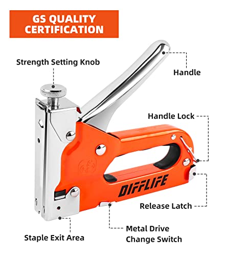 DIFFLIFE Staple Gun Heavy Duty, YEAHOME 4-in-1 Stapler Gun with 2400 Staples, Manual Brad Nailer Power Adjustment Stapler Gun for Wood, Crafts, DIFFLIFE