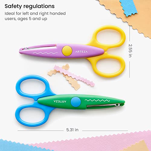 Arteza Kids Decorative Scissors, Set of 12 Different Patterns, 5.5 Inches, Craft Scissors with Patterns, School Supplies and Scrapbooking Supplies - WoodArtSupply