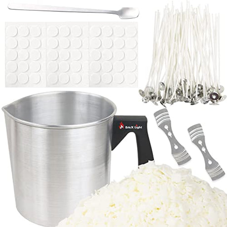EricX Light Candle Making Kit, 60pcs Candle Wicks, 60pcs Candle Wicks Sticker, 16oz Soy Wax, 1pc Candle Wax Pouring Pot, 2pcs 3-Hole Wicks Centering EricX Light
