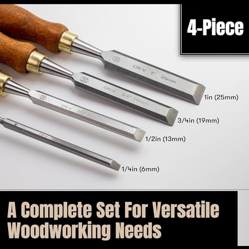 Mt Diablo Wood Chisel Set - 4pc with waxed canvas tool roll. This set of woodoworking tools comes in 4 sizes and comes with a hand tool bag. Mt Diablo
