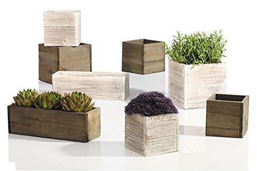 Wood Planter Box, Rustic Whitewash, 6 Inch, Wedding Decor and Floral Arrangements, Country House Charm, Plastic Liners, Wooden Square, Natural Style, Yasirona