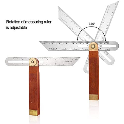 360 Degree T-Bevel Gauge Activity Angle Ruler Protractor Sliding Square Carpenter Measuring Tape Angle Measure Tool with Wood Handle (10.62 Inch) - WoodArtSupply