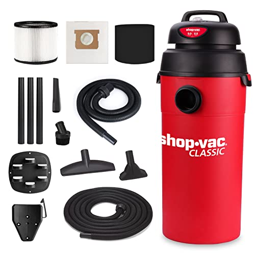 Shop-Vac 5 Gallon 5.5 Peak HP Wet/Dry Vacuum, Wall Mountable Compact Shop Vacuum with 18' Extra Long Hose & Attachments, Ideal for Jobsite, Garage, Shop-Vac