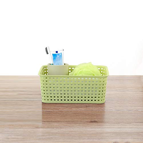 Rinboat Mixed Color Rectangle Storage Baskets, Plastic Weave Shelf Baskets, 6 Packs Rinboat