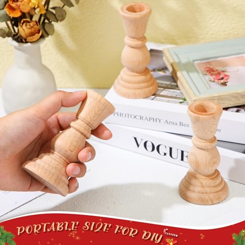 Nitial 12 Pcs Unfinished Classic Wood Candle Holders Small Wooden Candlesticks Unfinished Candlestick Holders for Crafts DIY Xmas Christmas Gift Nitial