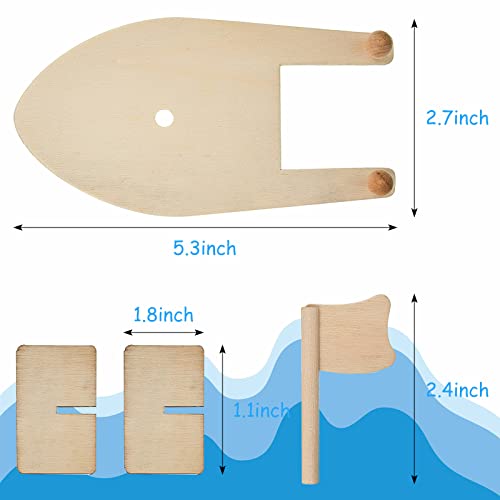 Deekin 48 Packs DIY Wood Sailboat Craft Wooden Boat Toy Rubber Band Paddle Model Boat Kits to Build and Paint for DIY Craft Gift School Projects Deekin
