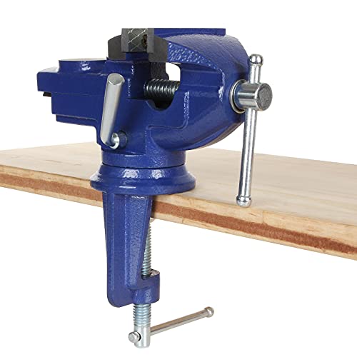 ABuff Universal Table Vise 2-1/2 Inch, Blue 360° Swivel Vise with Table Clamp＆Jaw Covers, Heavy Duty Repair Tools Table Vise, Durable Vice for ABuff