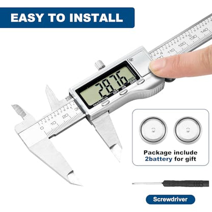 QDXMD Digital Caliper Measuring Tool, 6 Inch Stainless Steel Vernier Caliper Digital Micrometer with Large LCD Screen, Auto-Off Feature, Easy Switch - WoodArtSupply