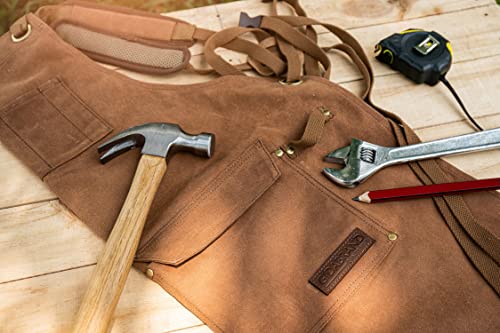 Woodworking Shop Aprons for Men and Women | 16 oz Durable Waxed Canvas Work Apron with Pockets | Cross-Back Straps | Adjustable Tool Apron Up To XXL GIDABRAND