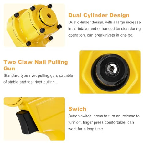 Consfly Pneumatic Rivet Gun, Dual Cylinder Design Air Riveter, 3/32", 1/8", 5/32", 3/16" and 1/4" Capacity, Stronger Pulling Force, Heavy Duty Pop Consfly
