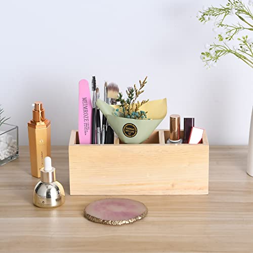 dedoot Wooden Pencil Holder Remote Holder, Unfinished 3 Compartment Wood Desk Organizers Drawer 3 Section, Rustic Remote Control Holder for dedoot