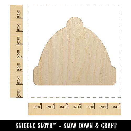 Beanie Winter Hat Unfinished Wood Shape Piece Cutout for DIY Craft Projects - 1/8 Inch Thick - 6.25 Inch Size Sniggle Sloth